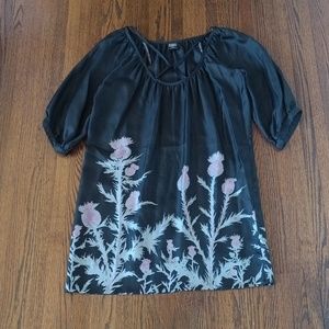Edun Black Silk Floral Print Dress